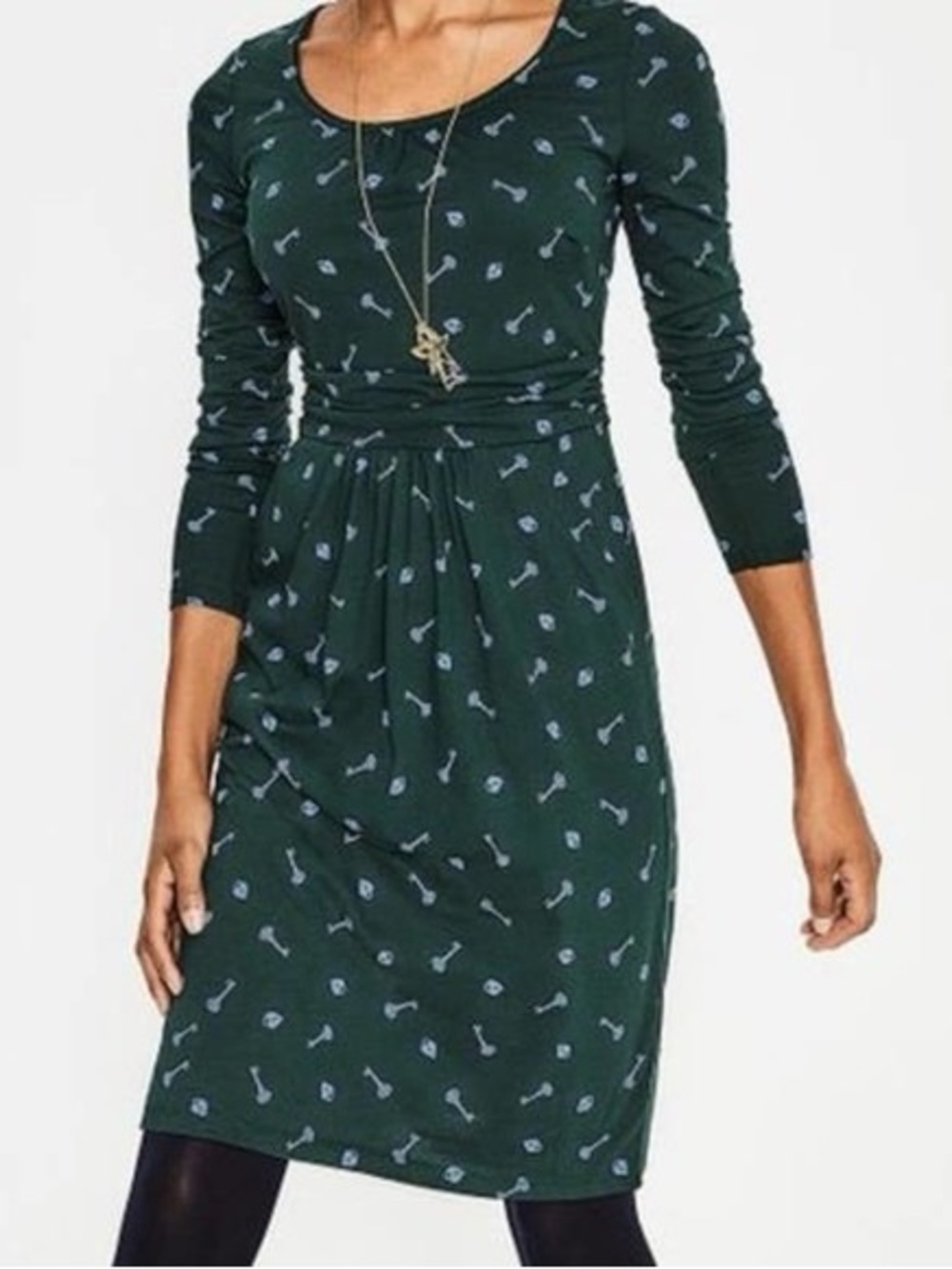 Boden Lock & Key Print Green Long Sleeve Knit Dress Size 4R